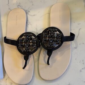 Tory Burch Black Sandals with Embellished Detail